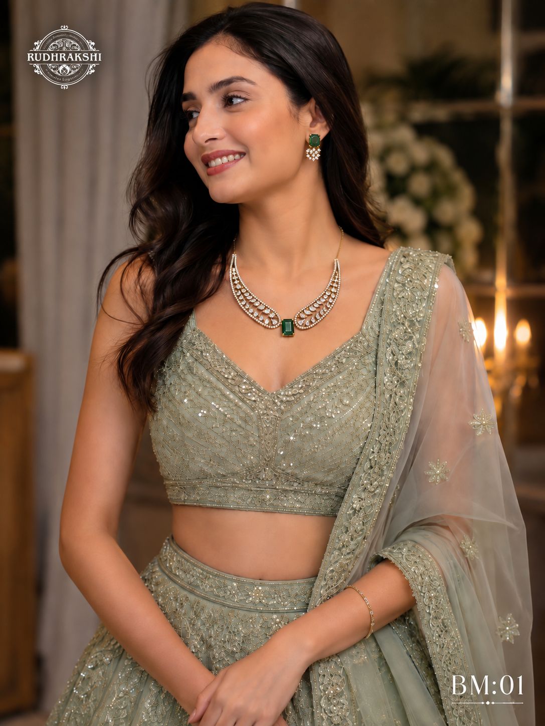 Elegant Green Stone Necklace & Earrings Set - BM:01