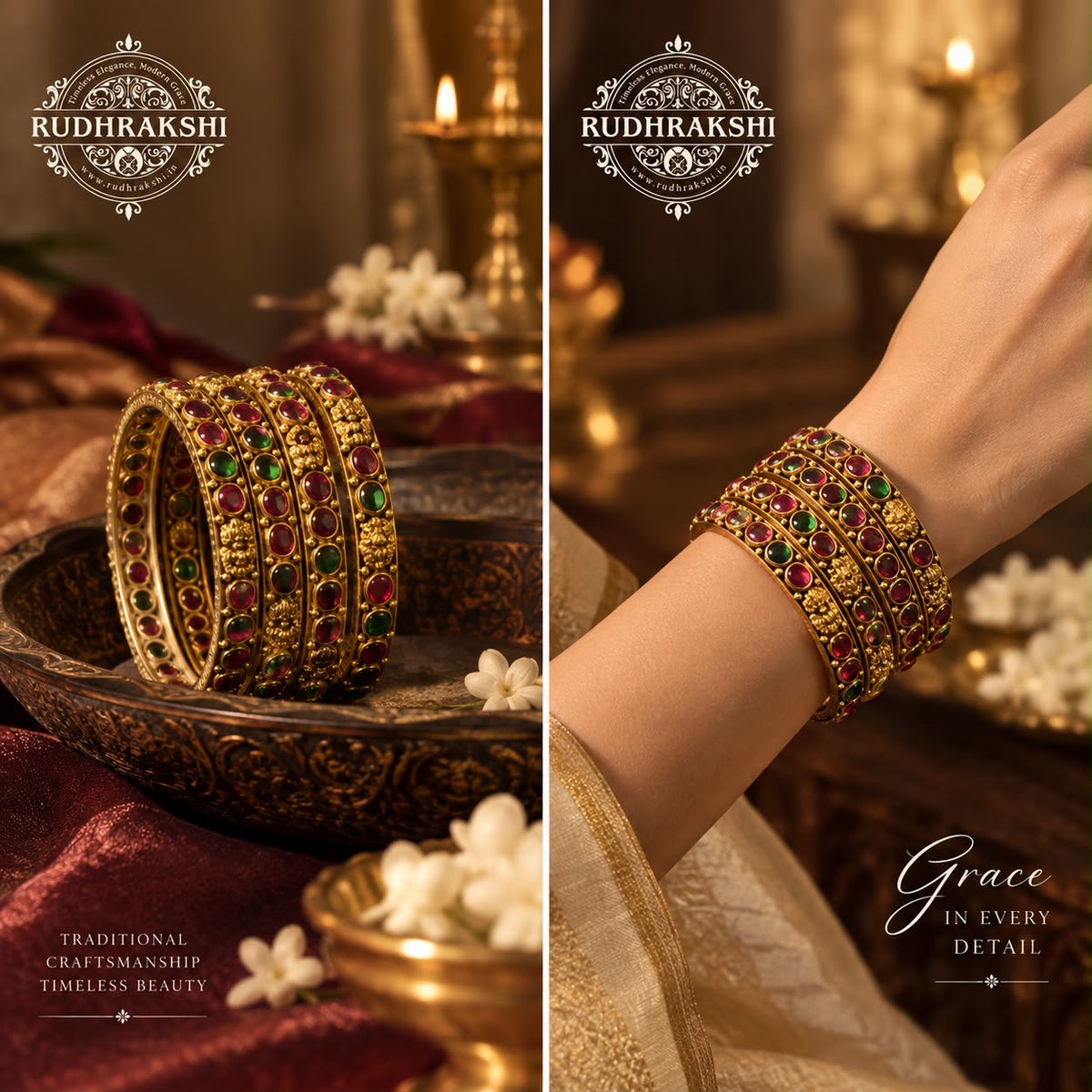 Traditional Ruby & Emerald Gold Bangles BG:01